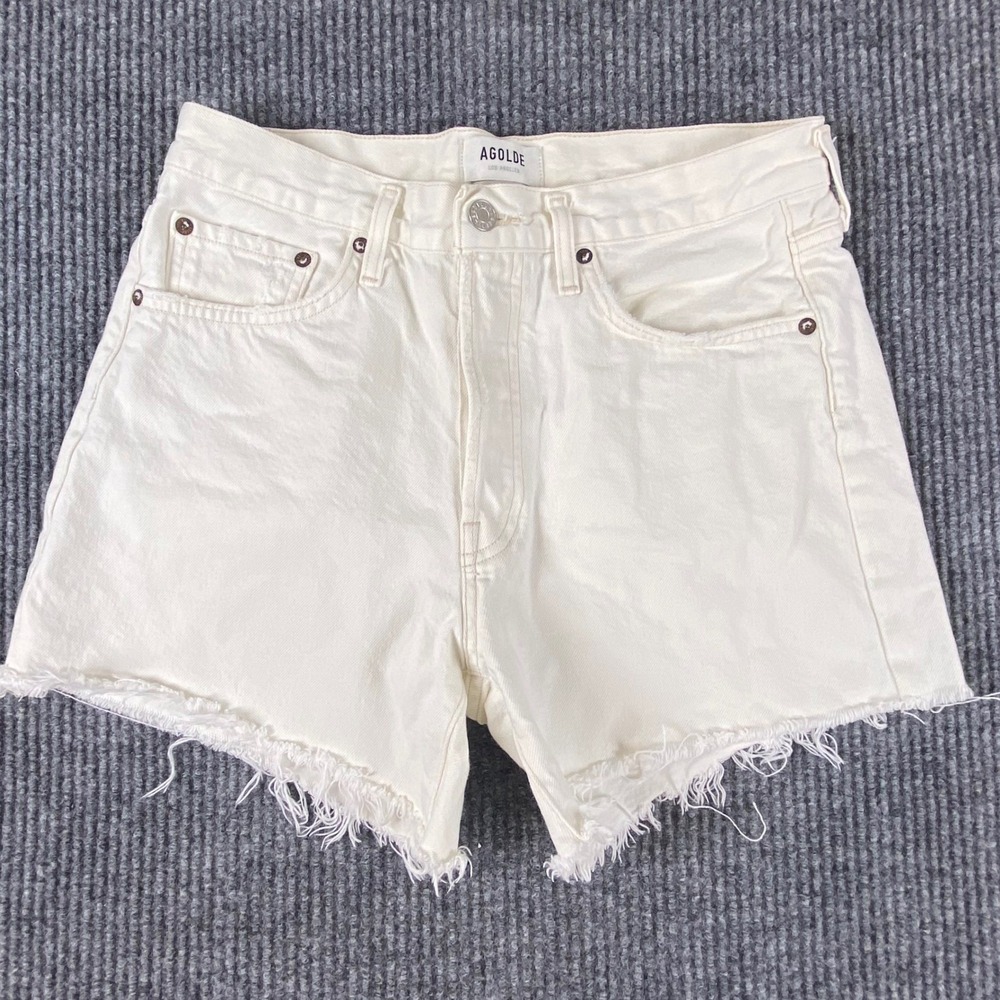 AGOLDE Parker Long Denim Shorts Women 27 White High Rise Cut Off Distressed